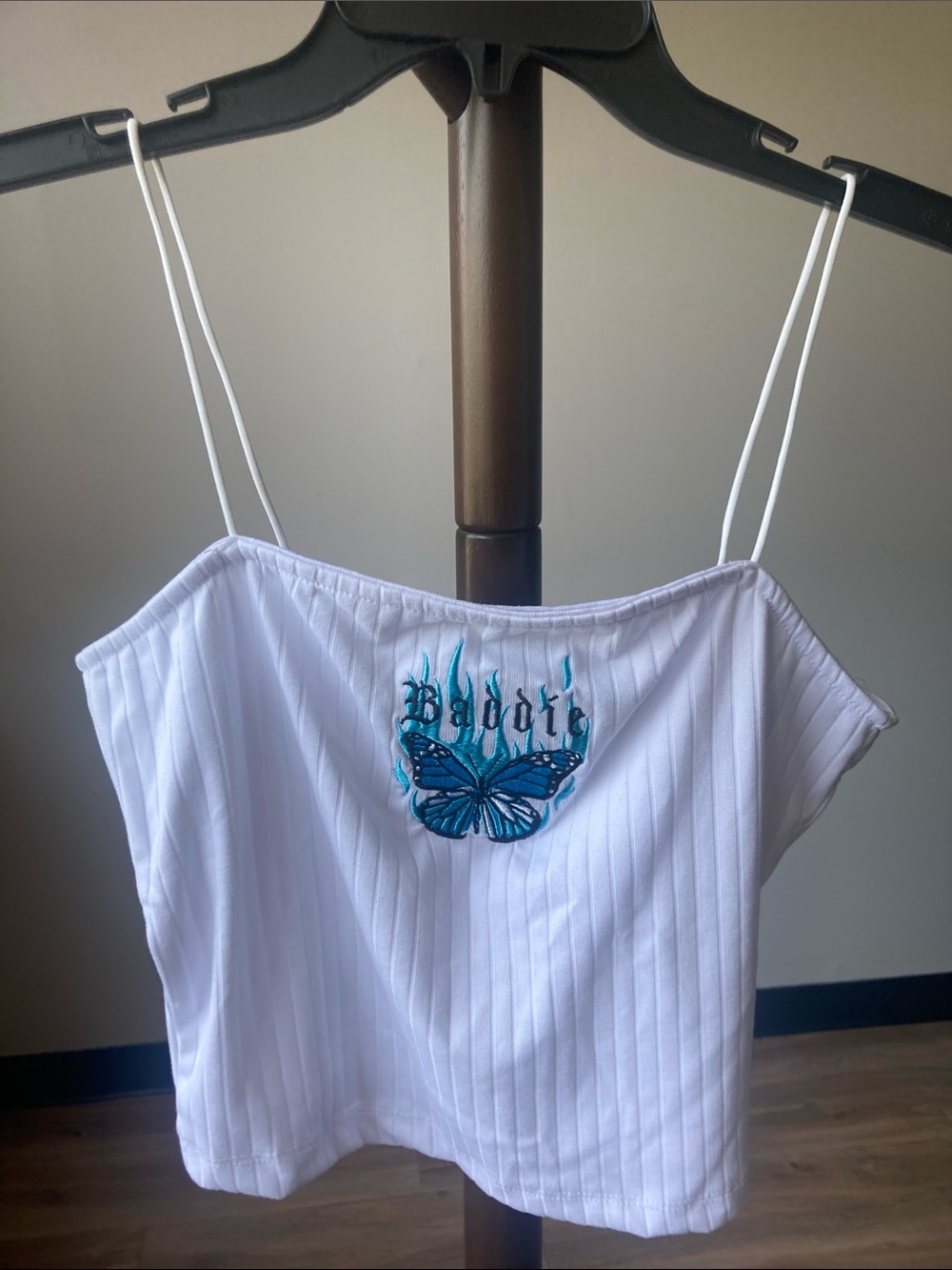 Rue21 top embroidered baddie butterfly white ribbed top casual boho L jr - Picture 16 of 16